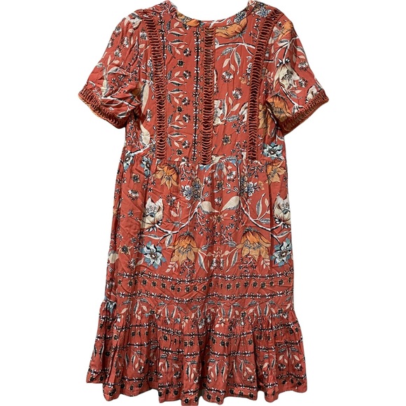 Anthropologie Jaase Small Oversized Floral Boho Flowy Hippie Dress Coral 173 - Picture 2 of 6